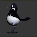 Cartoon Black And White Bird With Large Eyes Standing On Gray Background