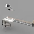 Sleek White Office Desk With Chair Wall Shelves Books And Decorative Potted Plant