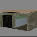 Industrial Concrete Building With Roll Up Door Open Entrance And Weathered Exterior