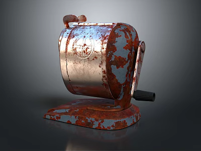 Vintage Rusty Metal Pencil Sharpener With Handle And Stable Base 3d model