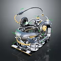 Complex Industrial Mechanical Structure With Metal Wheels Pipes And Frame Components