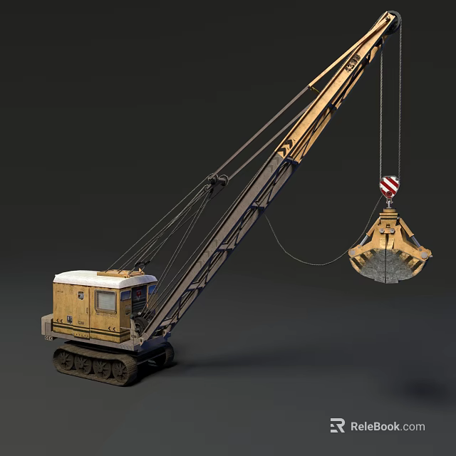 Heavy Duty Tracked Crane With Clamshell Bucket And Extended Arm On Dark Background 3d model 