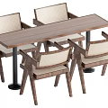 Wooden Rectangular Dining Set With Four Upholstered Chairs And Black Cylindrical Legs 3d model