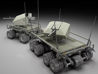Pair Of Military Unmanned Vehicles Featuring Multi-Wheeled Design And Antenna Systems 3d model