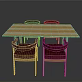 Modern Wooden Dining Table With Four Red Leather Chairs And Simple Design