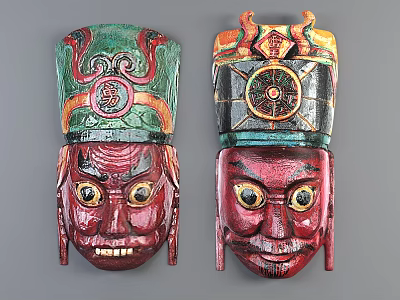 Traditional Colorful Masks With Intricate Patterns Vibrant Hues And Ornate Headgear 3d model