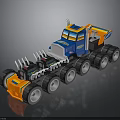 Colorful Blue And Orange Toy Truck With Multiple Large Wheels For Kids Play