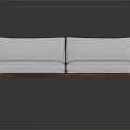 Stylish Two Seater Sofa With Wooden Armrests Light Colored Cushions And Metal Legs