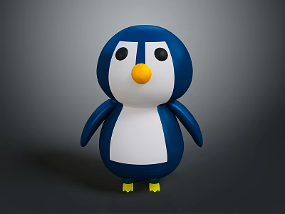 Cute Cartoon Penguin Toy With Blue White Body And Yellow Beak Feet 3d model