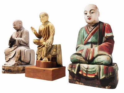 Traditional Buddhist Monk Sculpture Carvings With Sitting Postures And Colorful Details 3d model