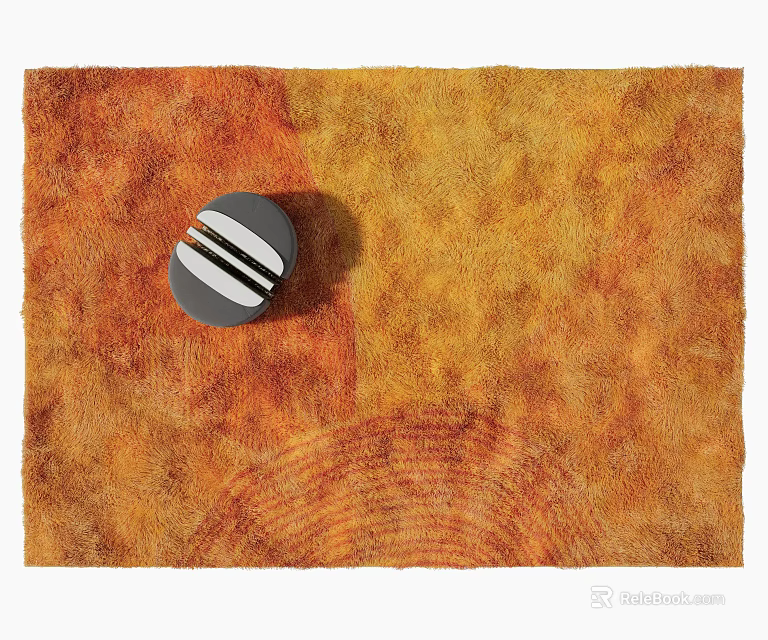 Square Rug With Orange Brown Textured Surface And Gray Circular Accent 3d model