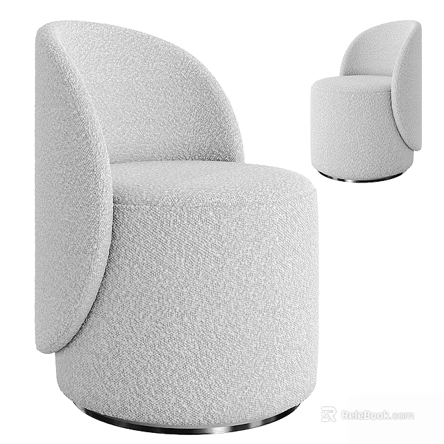 Light Gray Bouclé Accent Chair Modern Curved Back Round Base Living Room Furniture Design 3d model 