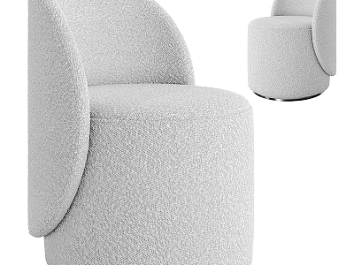 Light Gray Bouclé Accent Chair Modern Curved Back Round Base Living Room Furniture Design 3d model