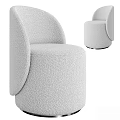 Light Gray Bouclé Accent Chair Modern Curved Back Round Base Living Room Furniture Design