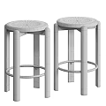 Two Stylish Bar Stools In Brown And Black With Wooden Legs And Metal Footrest Rings