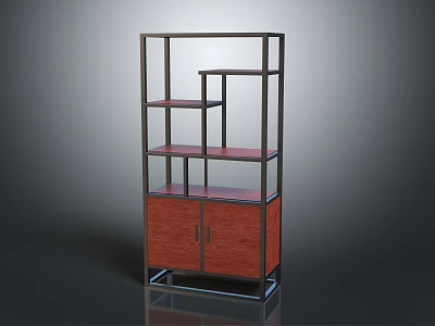Modern Contemporary Shelf Cabinet With Metal Frame Multiple Wooden Shelves And Storage Doors 3d model