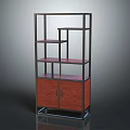 Modern Contemporary Shelf Cabinet With Metal Frame Multiple Wooden Shelves And Storage Doors