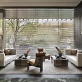 Elegant Leisure Area Featuring White Sofa Armchair Coffee Tables And Scenic Outdoor View