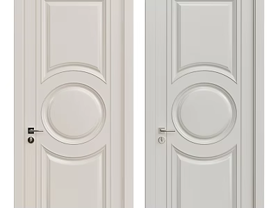 White Hinged Doors With Decorative Panel Design Round And Rectangular Patterns Door Handles And Locks 3d model