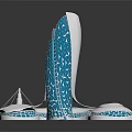 Cartoon Scene Featuring Blue And White Mosaic Pattern Irregular Shaped Structure With Platforms