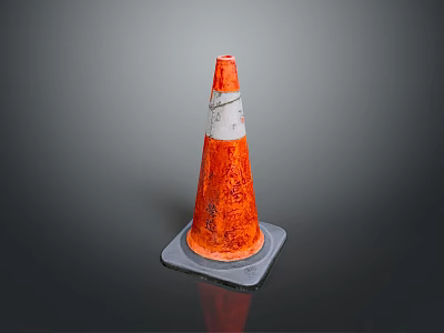 Orange Reflective Traffic Cone With White Stripe And Rubber Base Isolated On Dark Background 3d model