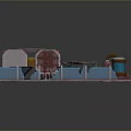 3D Rendered Computer Equipment Scene With Large Red Silver Machine Solar Panels And Monitors