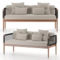 Modern Beige Sofa with Wooden Legs and Black Woven Armrests for Living Room Home Decor