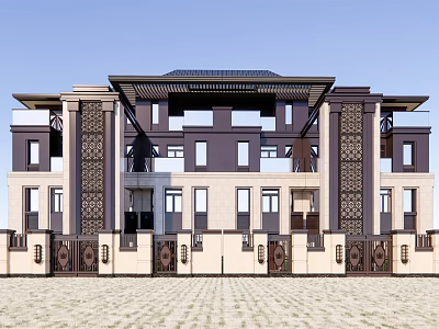 Duplex Villa Exterior With Modern Traditional Facade And Carved Decorative Details 3d model