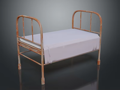 Rusted Metal Bed Frame With Curved Headboard And White Mattress 3d model