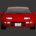 Red Two Door Sports Car With White Stripes Shiny Surface And Reflection
