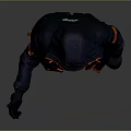 Futuristic Cyberpunk Character Outfit With Black Hooded Coat Orange Lines And Glowing Goggles