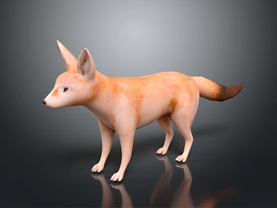 Realistic 3D Fox Model with Light Brown Fur Large Ears and Long Tail 3d model