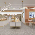 Modern Dessert Shop Interior With Wooden Walls Pastry Display Counters And Cashier Counter 3d model