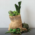 Eco Friendly Reusable Paper Bags With Fresh Green Artichokes And Asparagus