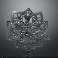 Elegant Floral Decorative Brooch With Silver Metal Intricate Pattern And Rhinestone Inlays