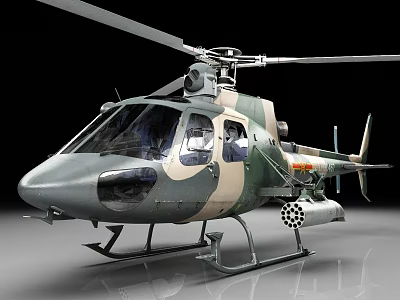 Camouflaged Military Helicopter Featuring Missile Armament Rotor Blades And Cockpit 3d model