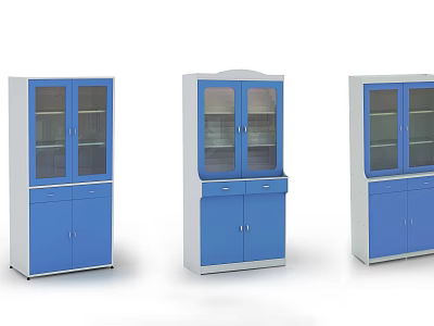 Blue And White Storage Cabinets With Glass Doors Drawers And Lower Compartments 3d model