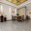 Traditional Chinese Pharmacy Interior With Wooden Cabinets Herbal Jars And Decorative Wall Art