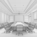 Modern Conference Room With Long Table White Chairs And Projector Screen 3d model