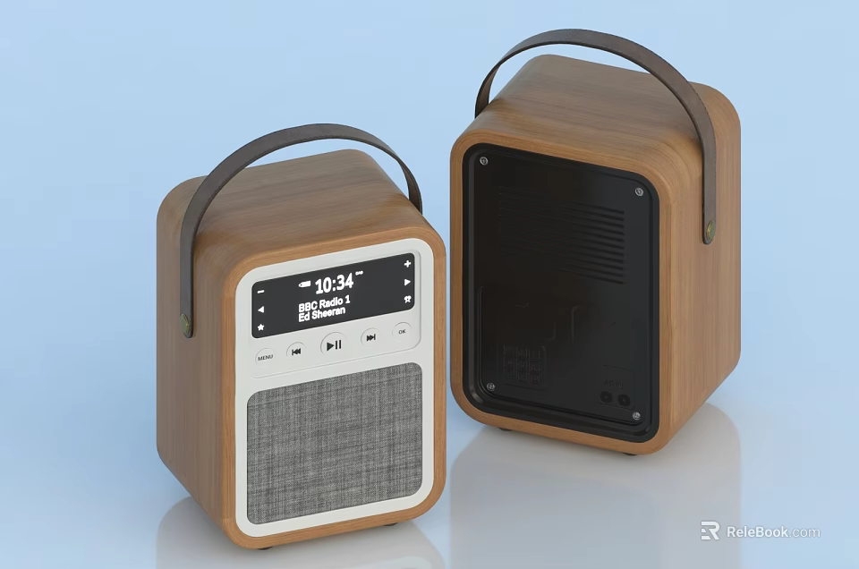 Portable Wooden Speakers With Handle And Display Screen Modern Audio Design 3d model 