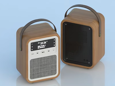 Portable Wooden Speakers With Handle And Display Screen Modern Audio Design 3d model