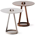 White and Brown Round Side Tables with Metal Legs and Ring Detail