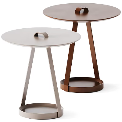 White and Brown Round Side Tables with Metal Legs and Ring Detail 3d model
