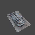 Dismantled Car Wreckage With Scattered Rusted Metal Parts On Ground