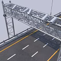 Road Infrastructure Featuring Overhead Metal Gantry Multiple Traffic Cameras On Highway With Guardrails
