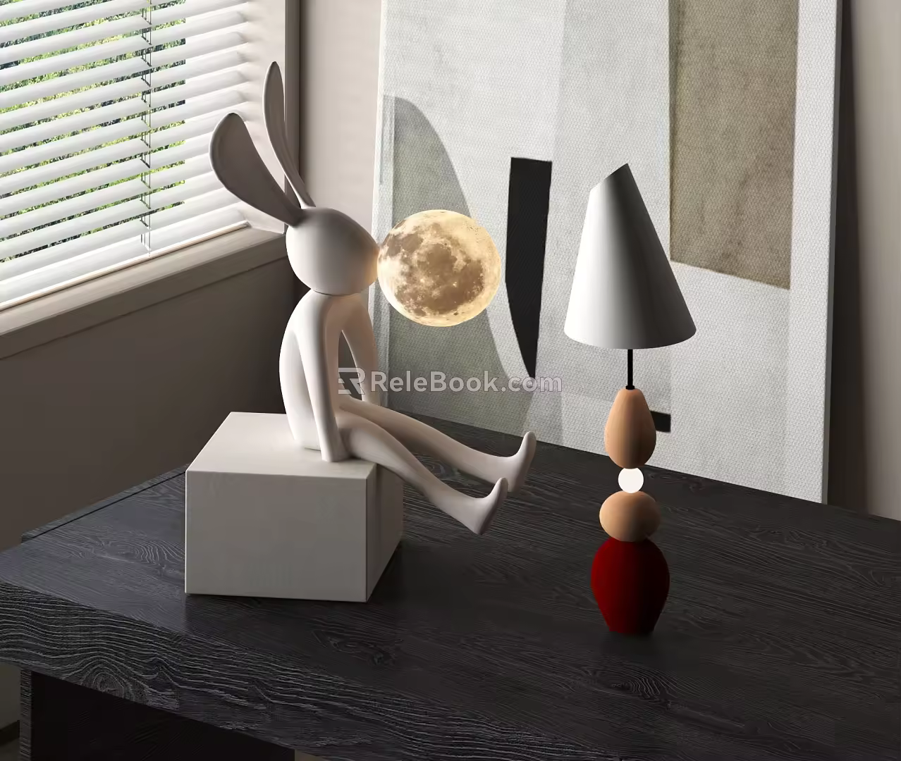 Modern table lamp rabbit lamp moon lamp 3d model