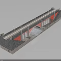 Detailed Stone Arch Bridge Structure With Arch Supports Stone Piers Roadway And Lamp Posts