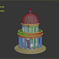 Detailed Classical Architecture Model With Blue Dome Spire Columns And Circular Base