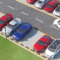 Cars Parked in Parking Lot with Various Colors and Marked Spaces