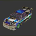 Sleek Blue Silver Racing Car With Rear Spoiler Shiny Exterior And Reflective Surface